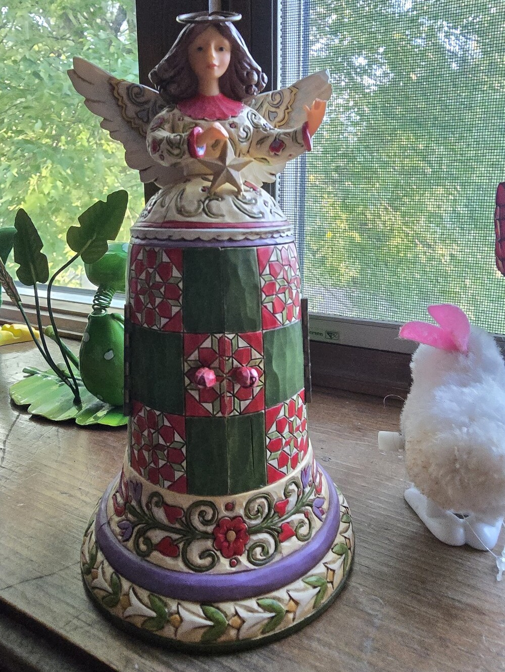Jim Shore Green, Red and Purple Angel Bell Figurine